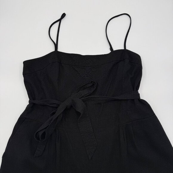 J.Crew Factory Women’s 16 Linen Blend Jumpsuit Black Cropped Wide Leg Belted - Picture 4 of 15